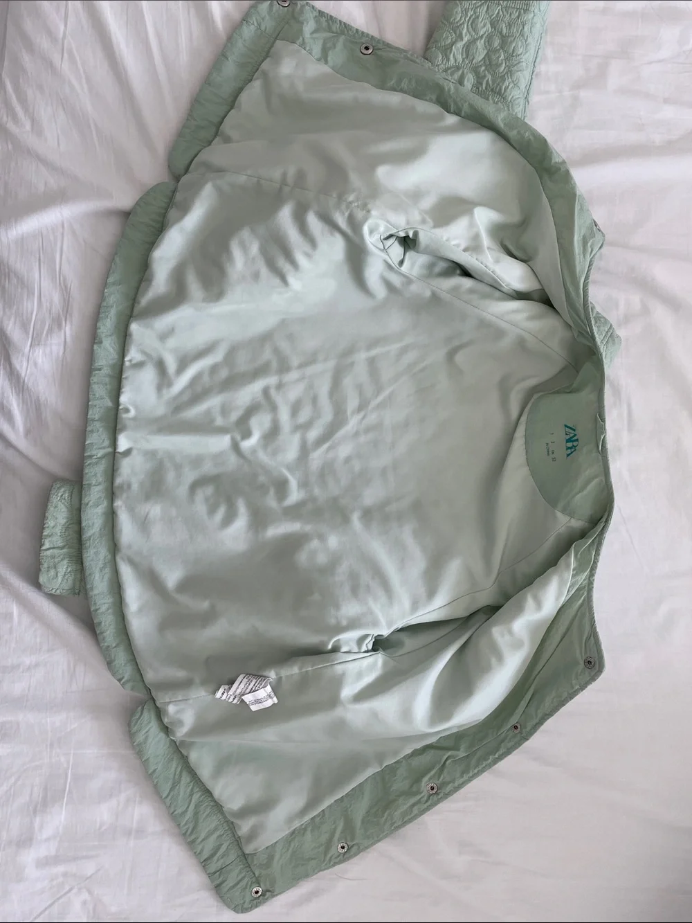 Zara Girls’ Oversized Quilted Puff Jacket in Mint Size 11-12Y